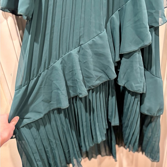 Elegant Teal Pleated Midi/maxi High Low Dress - Picture 5 of 5